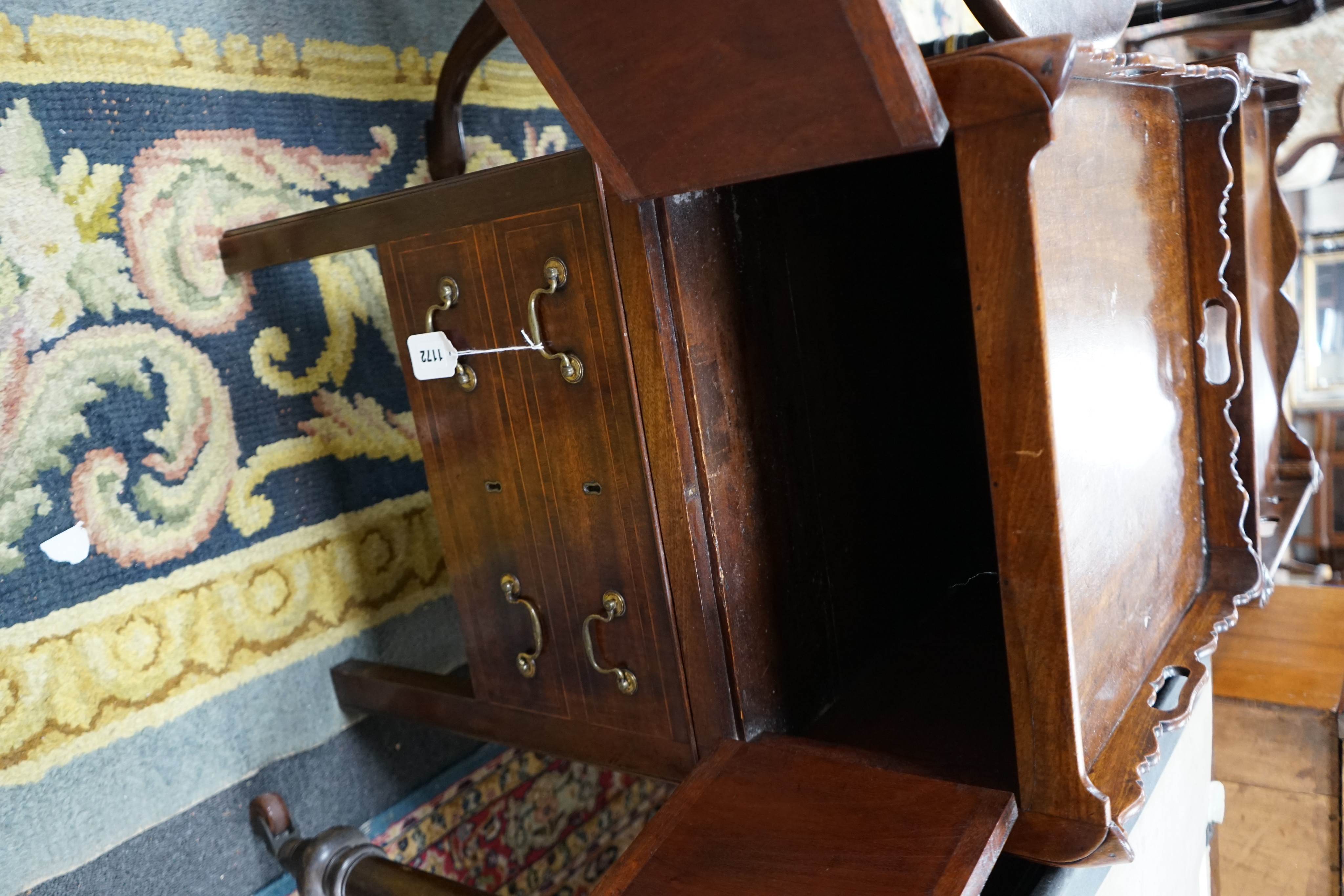 Two George III mahogany tray top bedside cabinets, larger width 56cm, depth 48cm, height 79cm